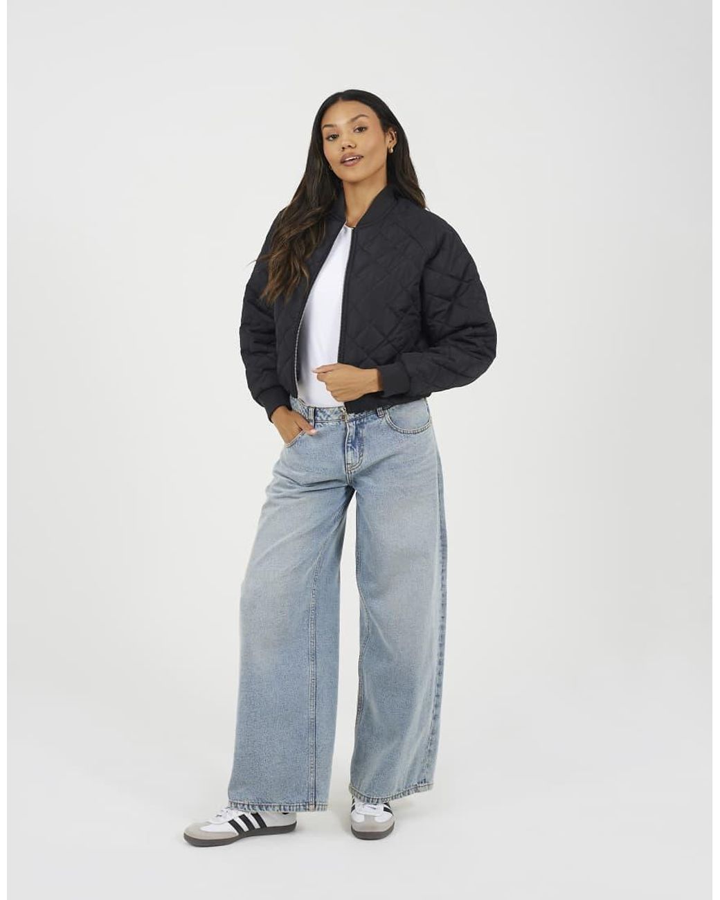 Brave Soul Blue Diamond Quilted Bomber Jacket