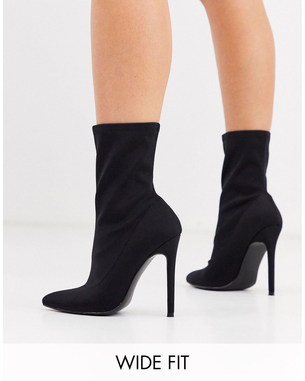 kitten heel sock boots black