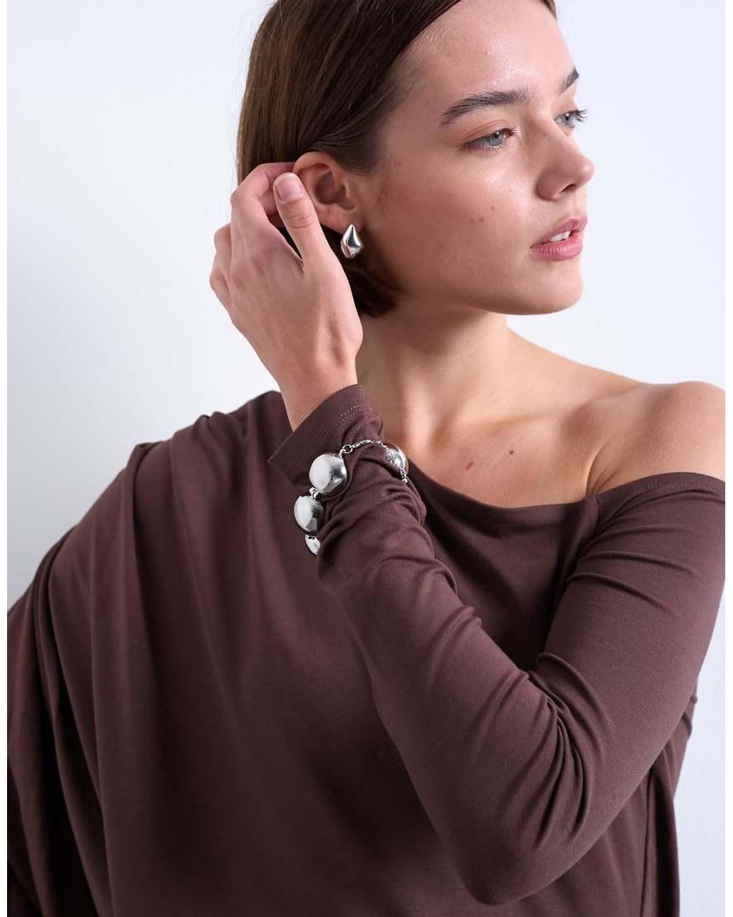 TOPSHOP Purple Waterfall Cape One Shoulder Long Sleeve Top