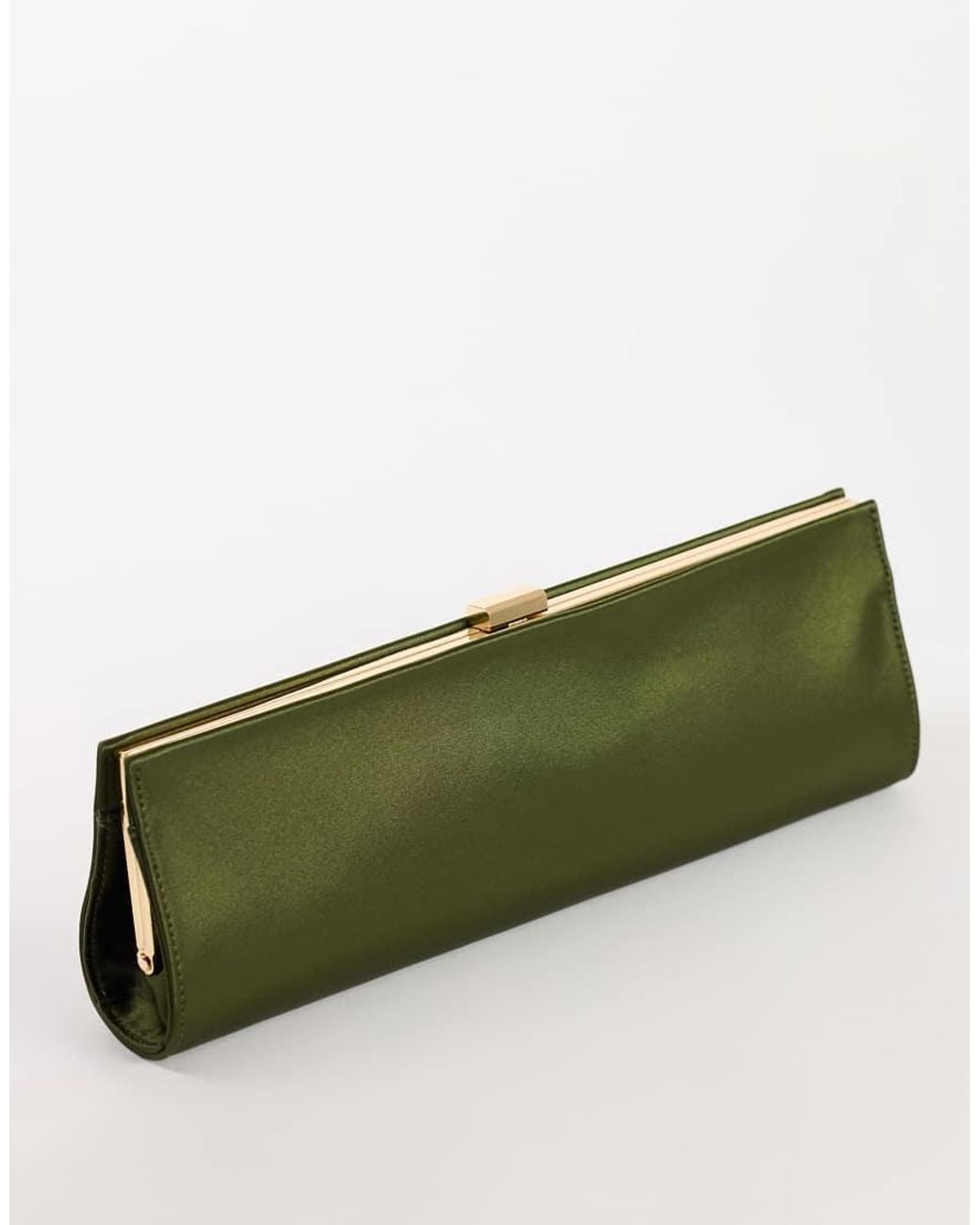 TOPSHOP Green Ember Small Envelope Satin Clutch Bag