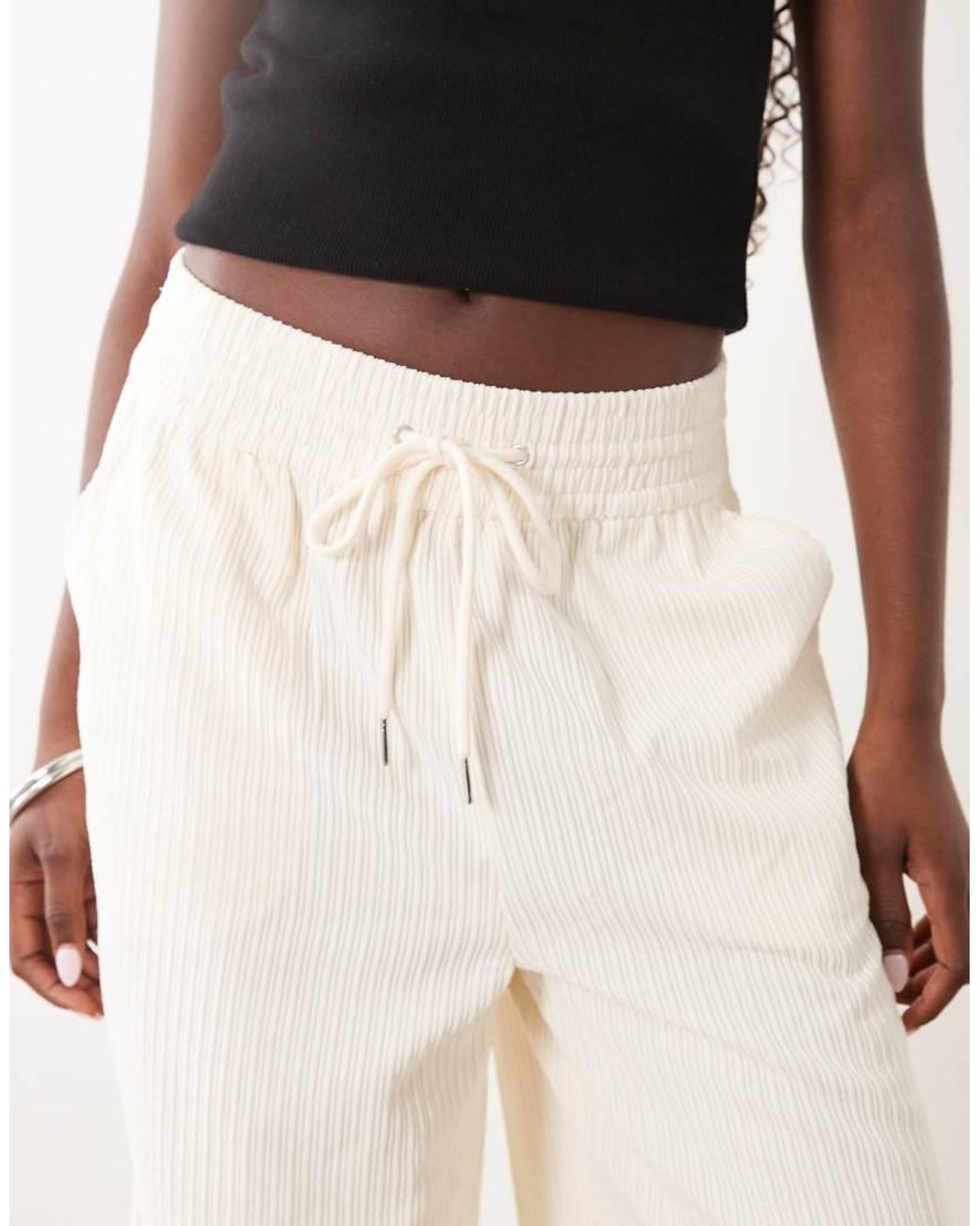 ASOS White Pull On Waist Wide Leg Cord Pants