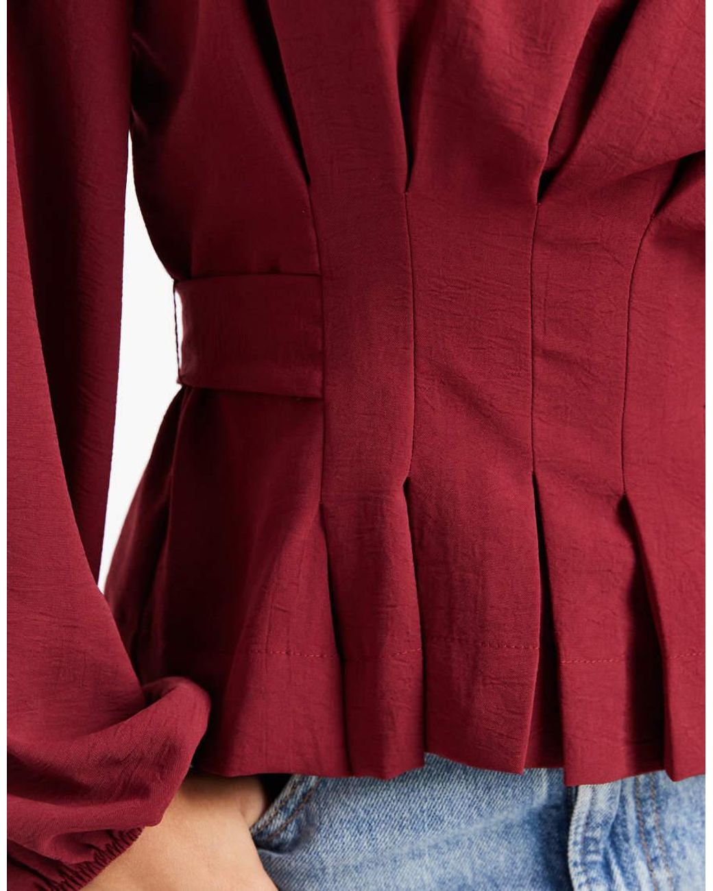 ASOS Red Cinched Waist Blouse With Tie Back
