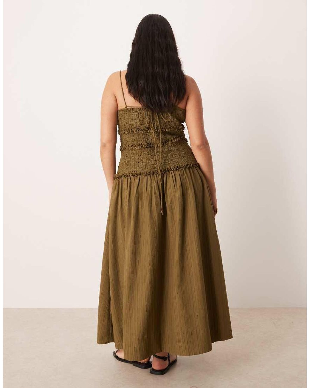 ASOS Green Asos Design Curve Crinkle Maxi Sundress With Shirred Dropped Waist