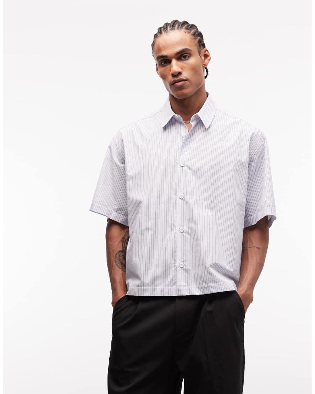 Camicia Oversize Squadrata A Righe Con Stampa Sul Retro di ASOS in White da Uomo