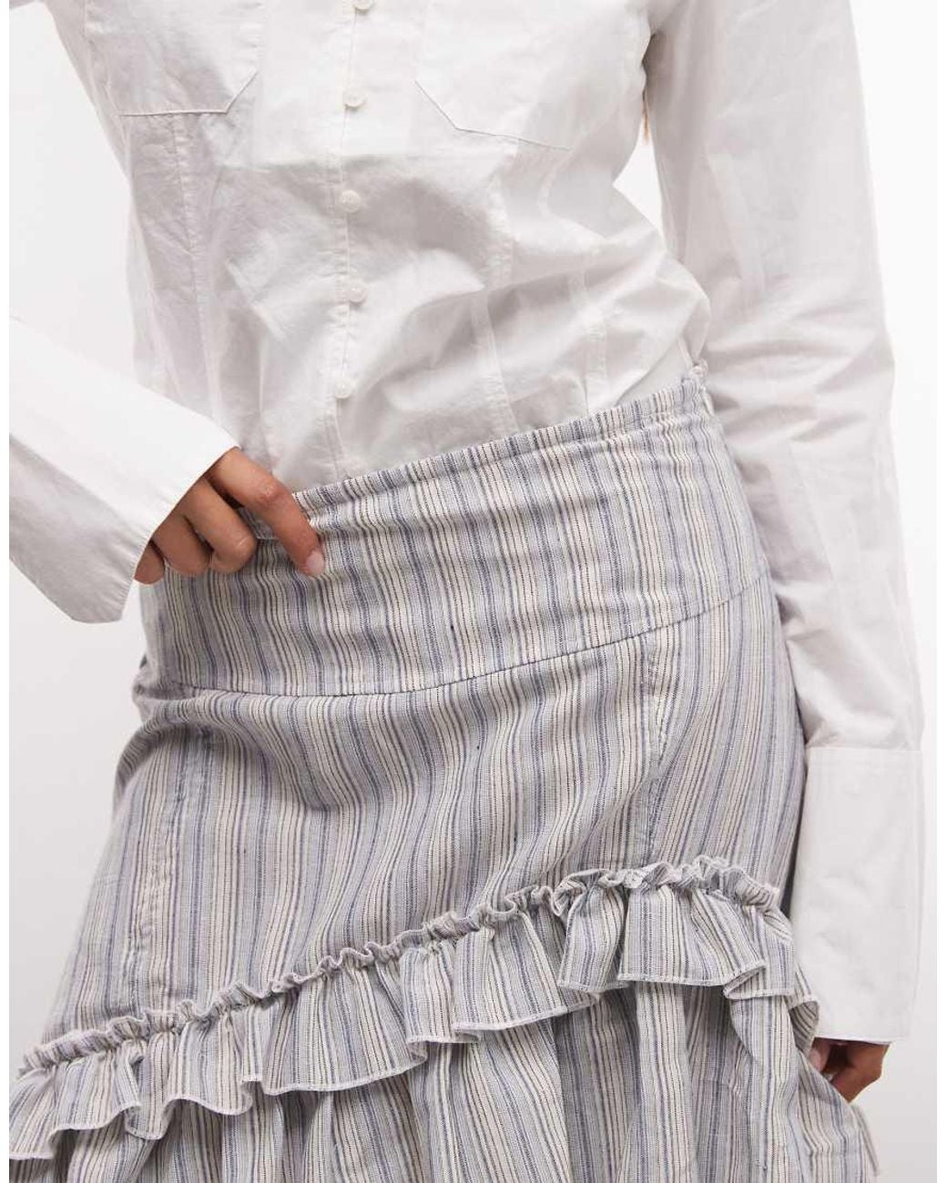 Daisy Street White Low Rise Midi Skirt With Ruffle Detailing