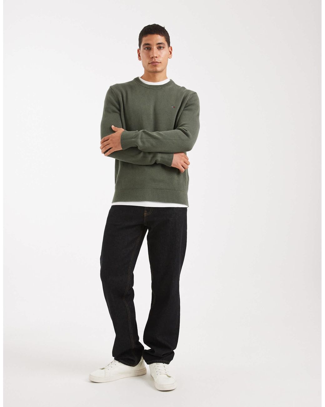 Tommy Hilfiger – basic-pullover in Green für Herren