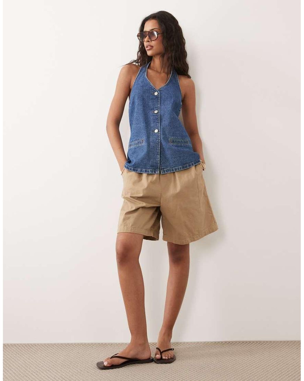 New Look Blue Halterneck Denim Waistcoat