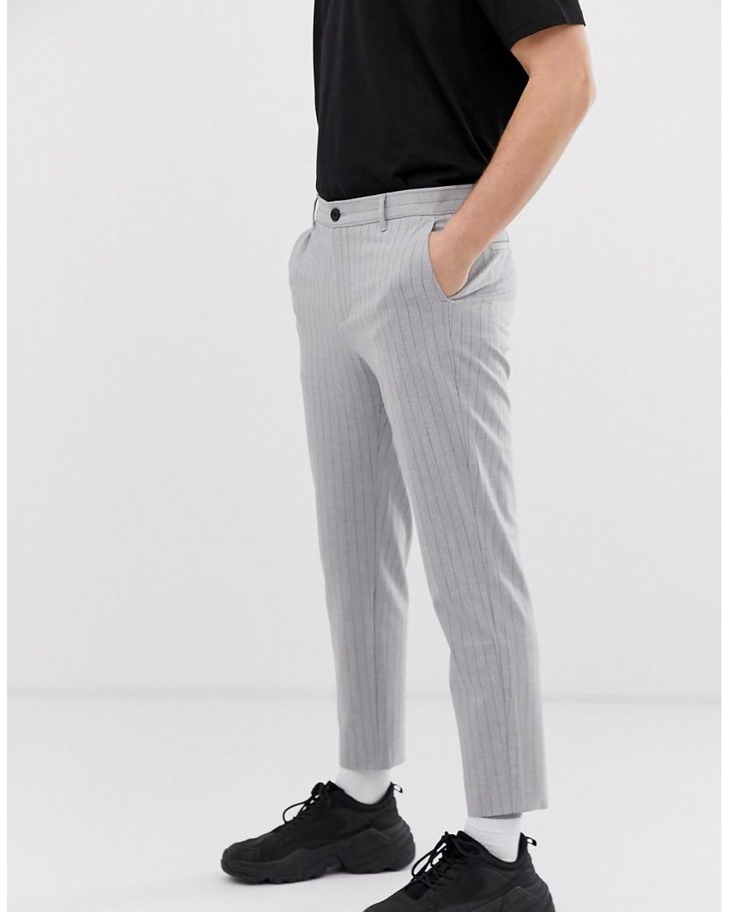 Bershka Denim Skinny Pinstripe Trousers 