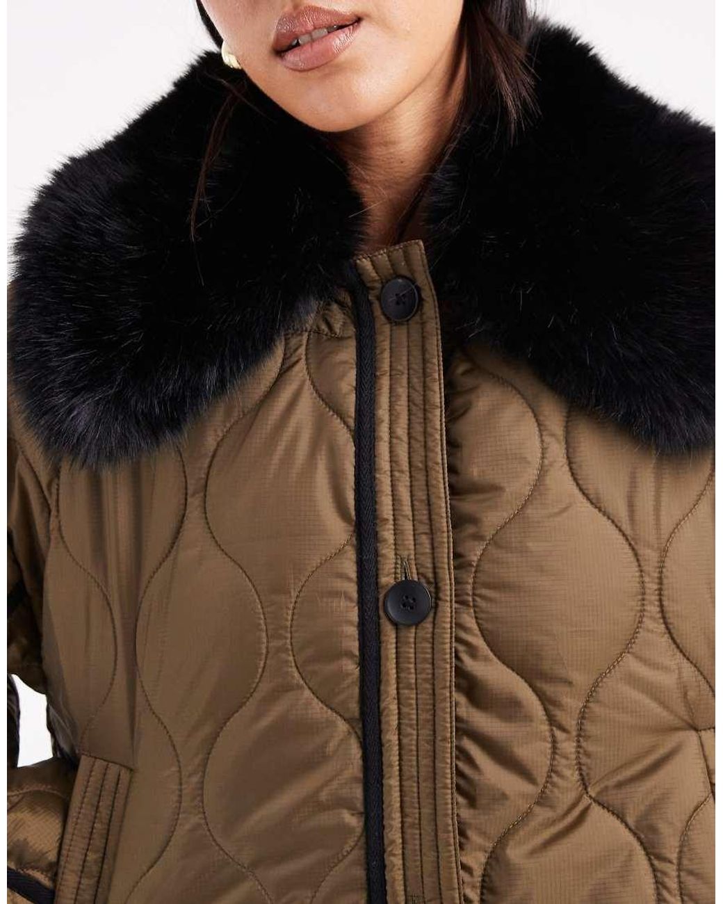 ASOS Brown Quilted Hybrid Borg Collarless Jacket