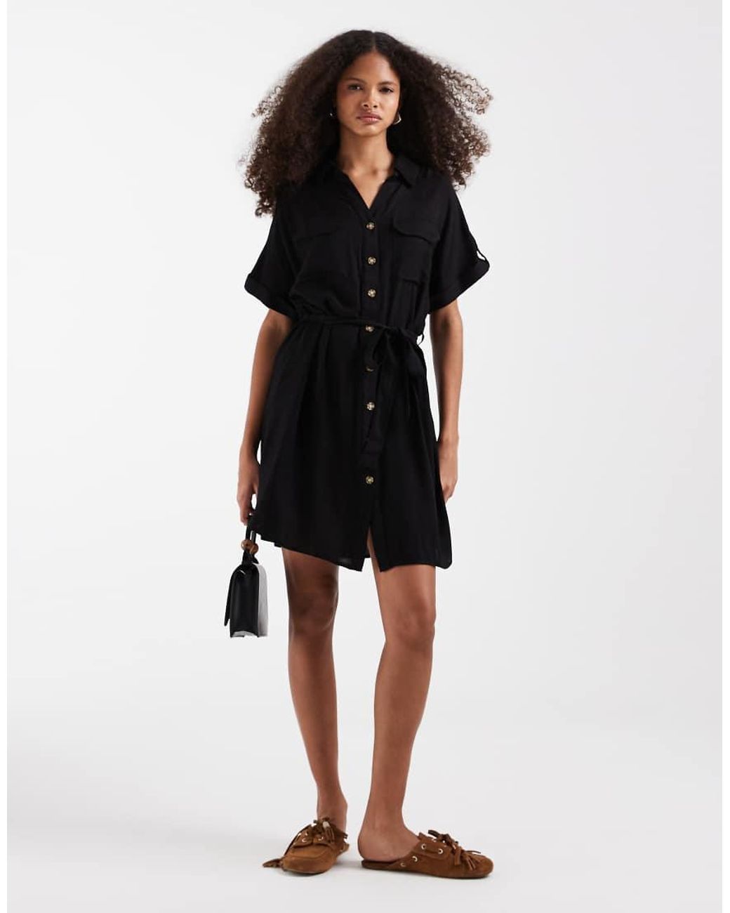 Vero Moda Black Mini Shirt Dress With Pockets