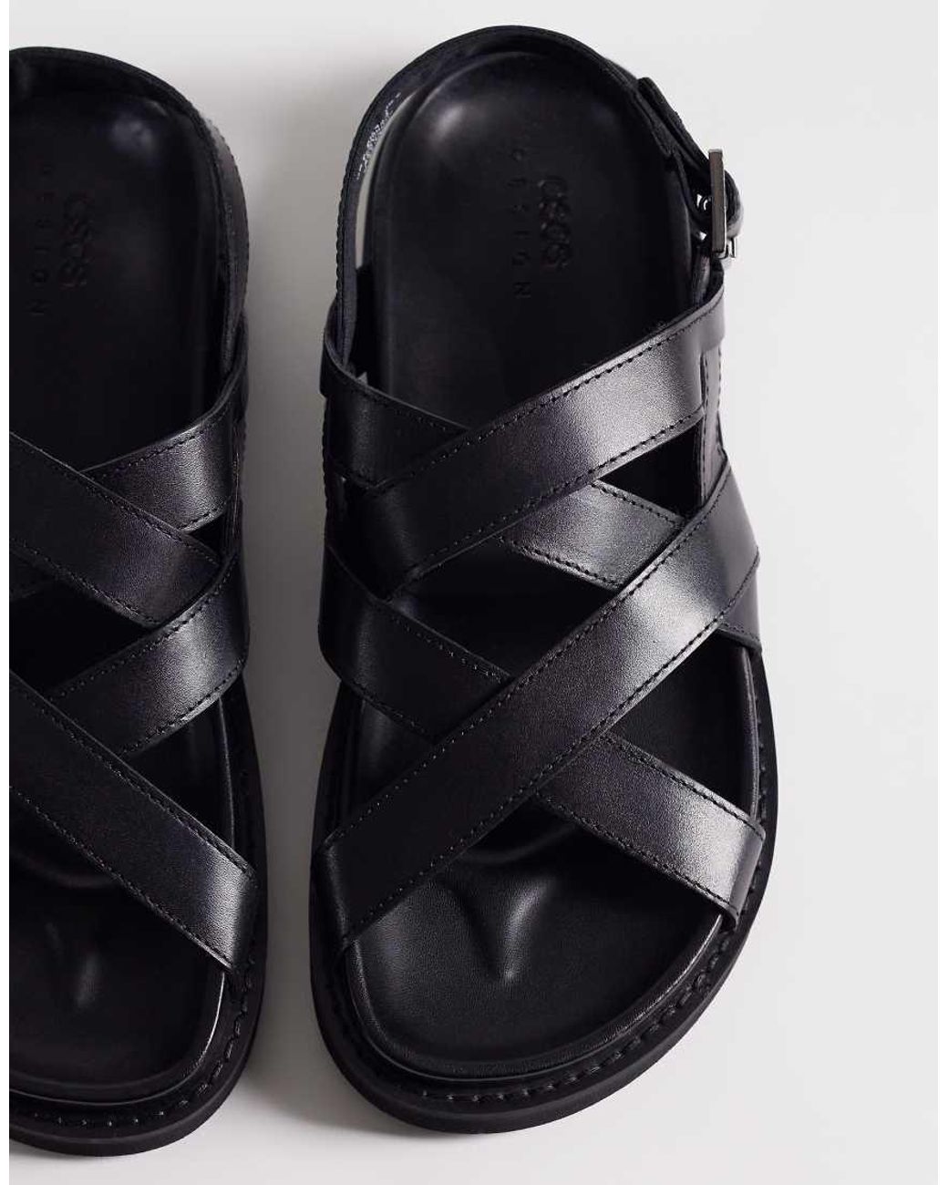 ASOS Blue Cross Over Strap Sandal With Buckle for men