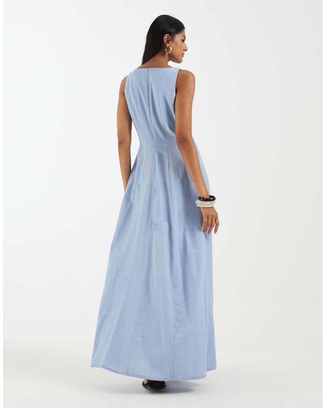 Vero Moda Blue Sleeveless Seam Detail Full Skirt Midi Dress