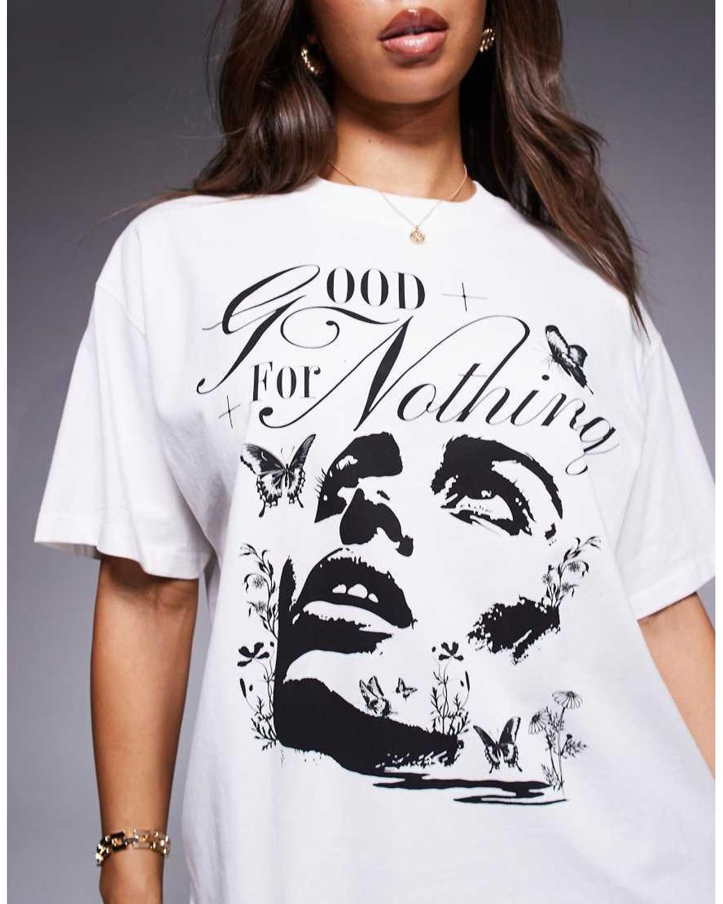 Good For Nothing Gray Graphic Print Oversized T-Shirt