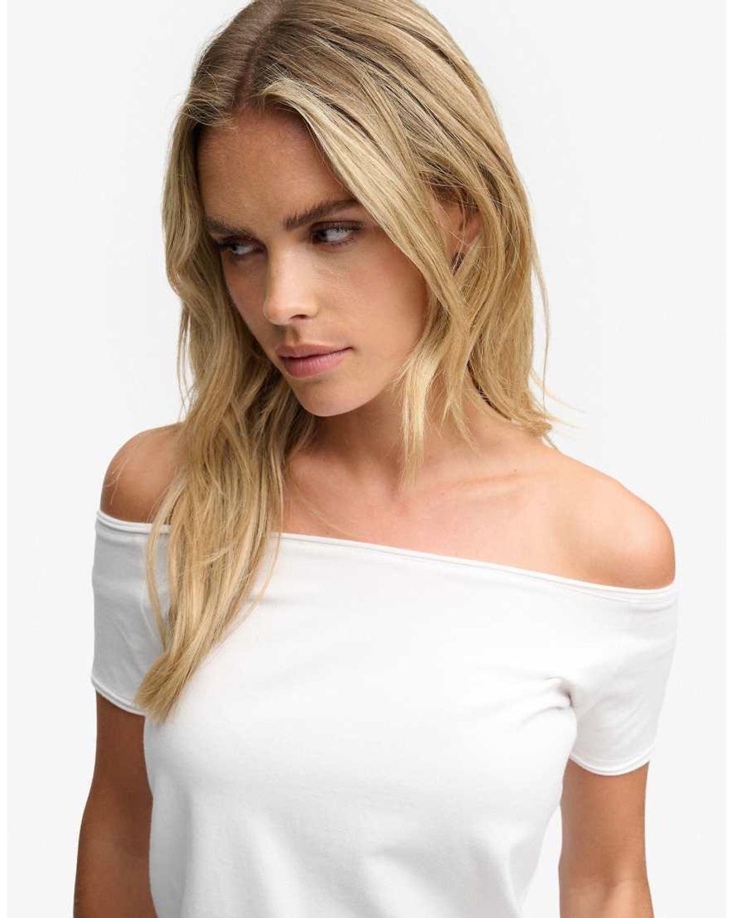 Superdry White Bardot Short Sleeve Off Shoulder Top