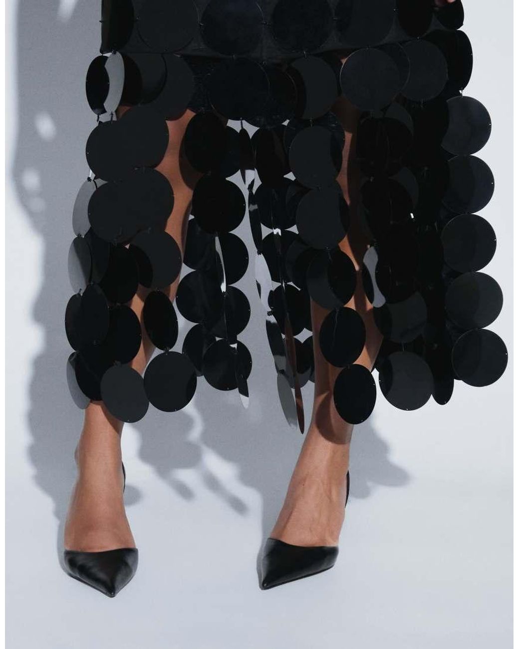 ARRANGE Black Curve Disc Sequin Column Midi Skirt