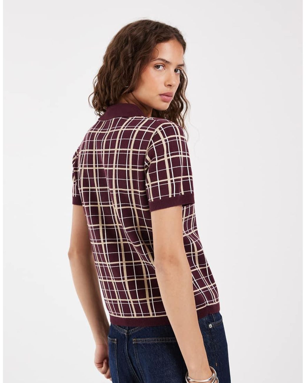 Gant Red Fitted Checked Knit Polo