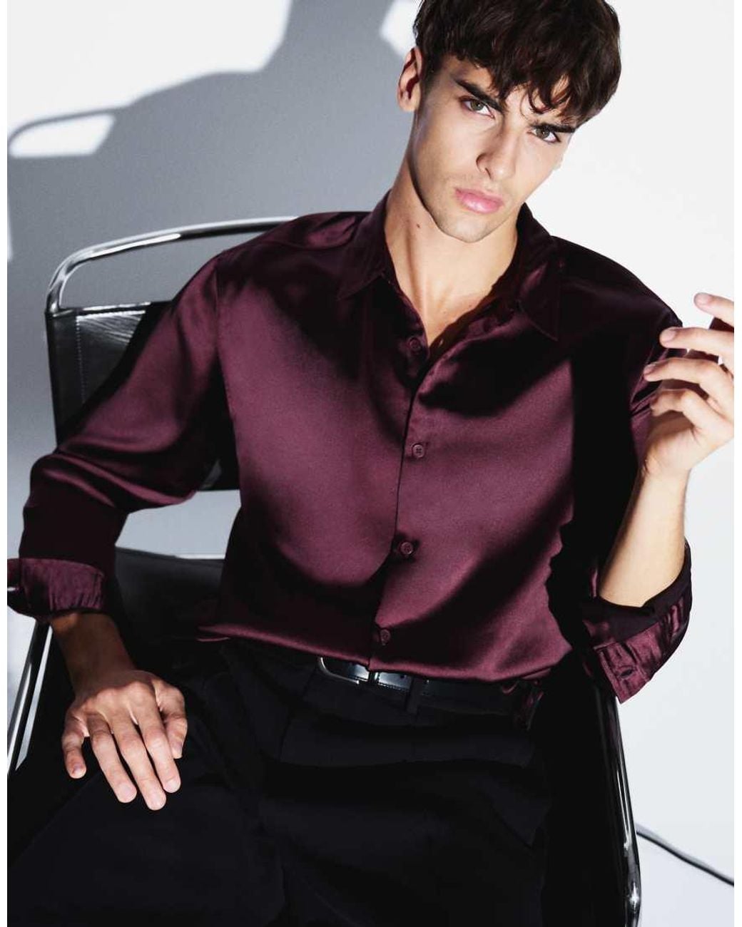 ASOS Black Relaxed Satin Shirt for men