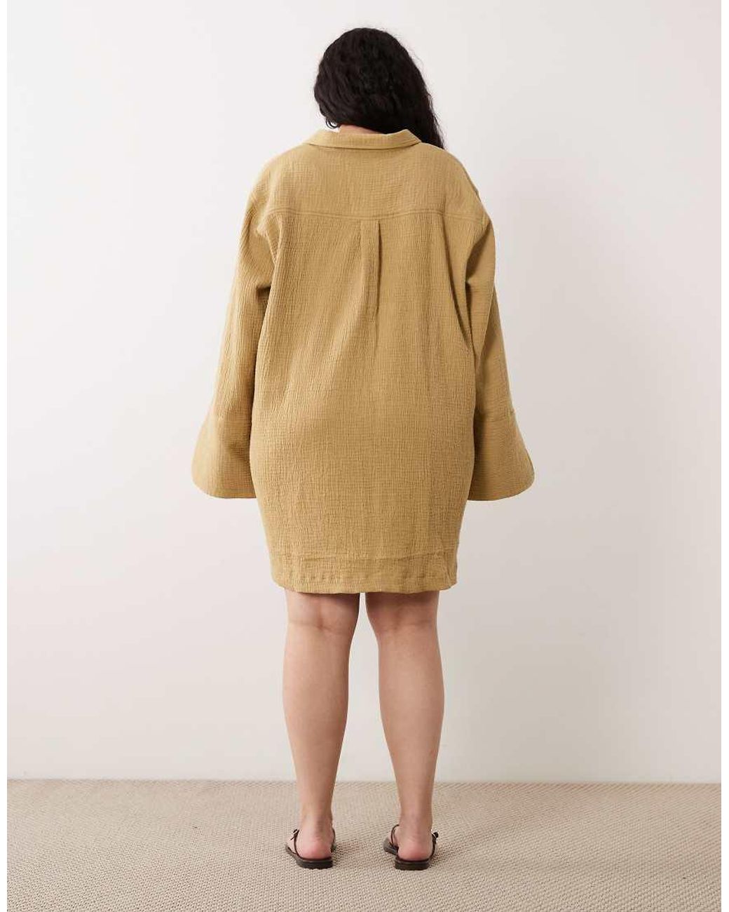 ASOS Brown Asos Design Curve Double Cloth Mini Shirt Dress With Wide Cuffs And Oversized Pockets