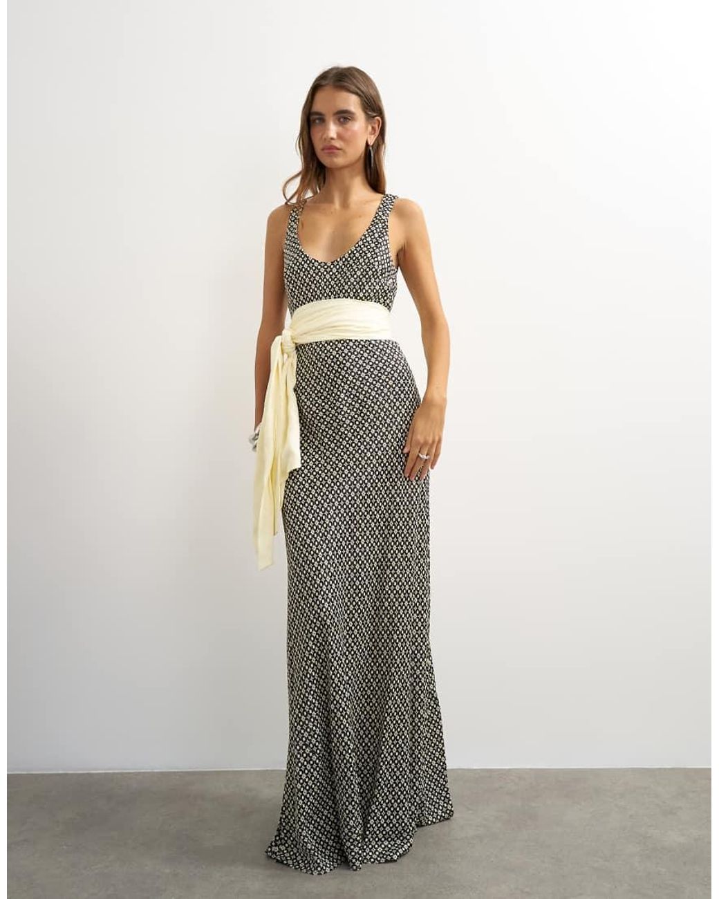 TOPSHOP Multicolor Satin Dropped Waist Maxi Dress With Contrast Tie Belt
