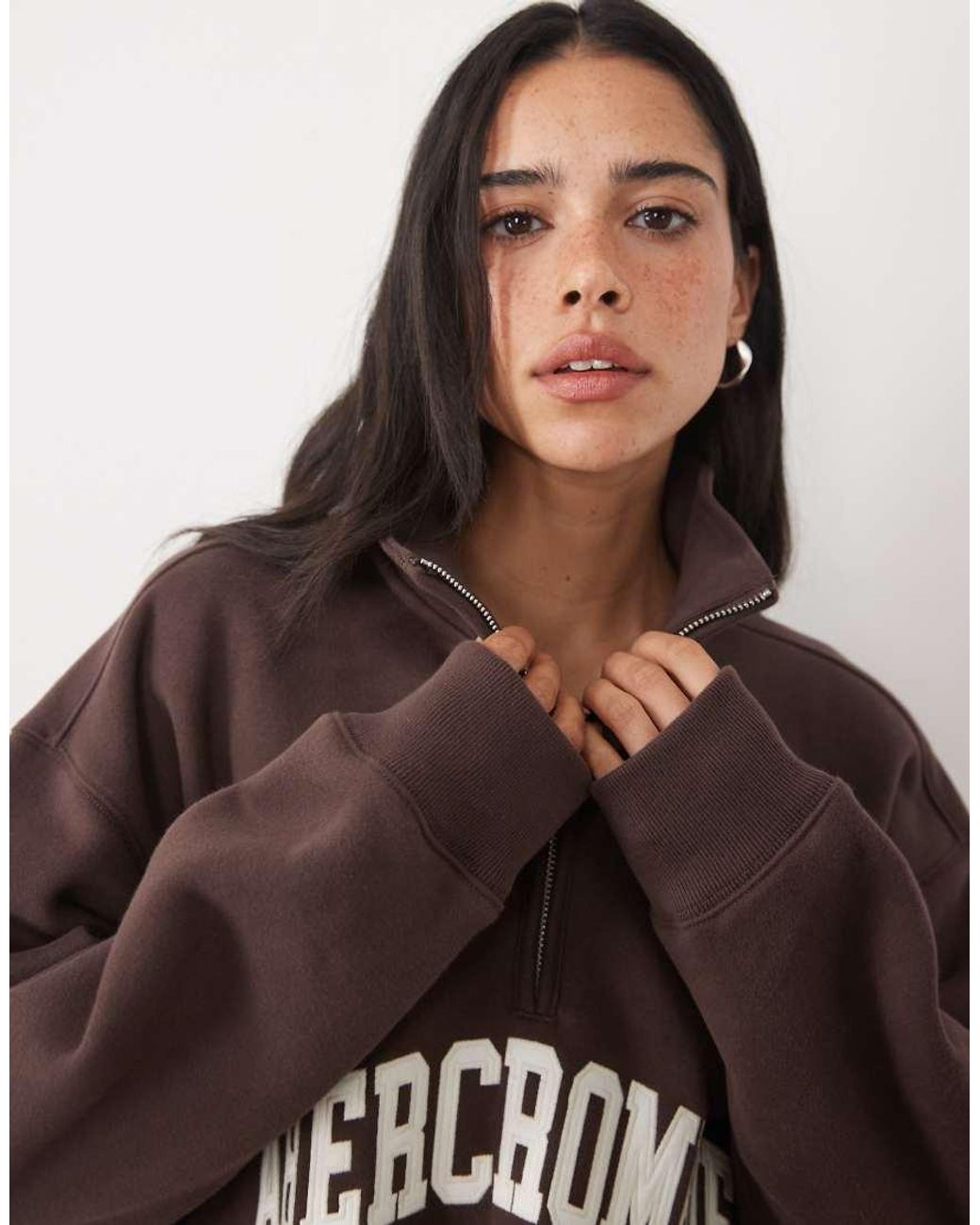 Abercrombie & Fitch Brown Front Logo 1/4 Zip Sweatshirt