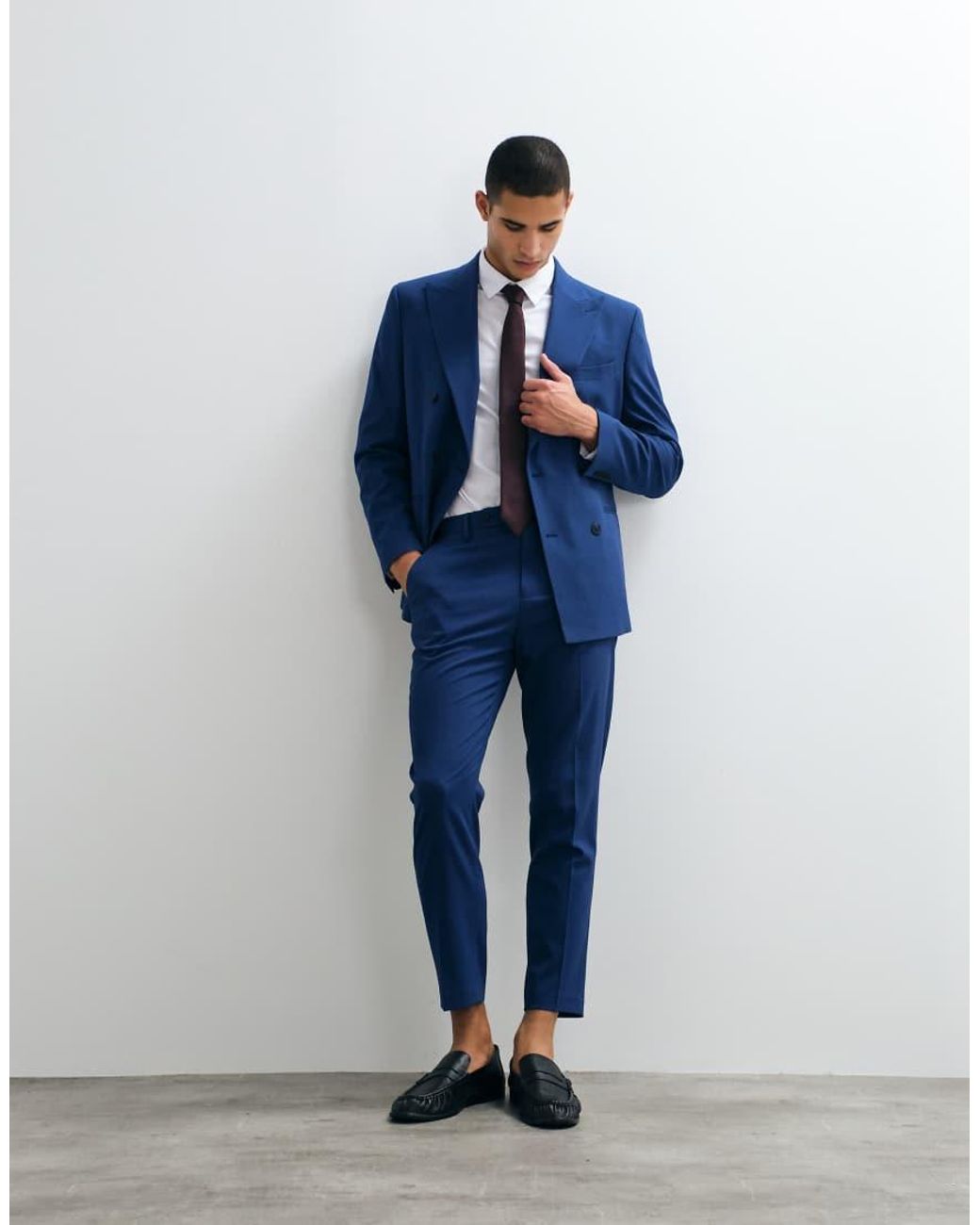 ASOS Blue Slim Double Breasted Suit Jacket for men