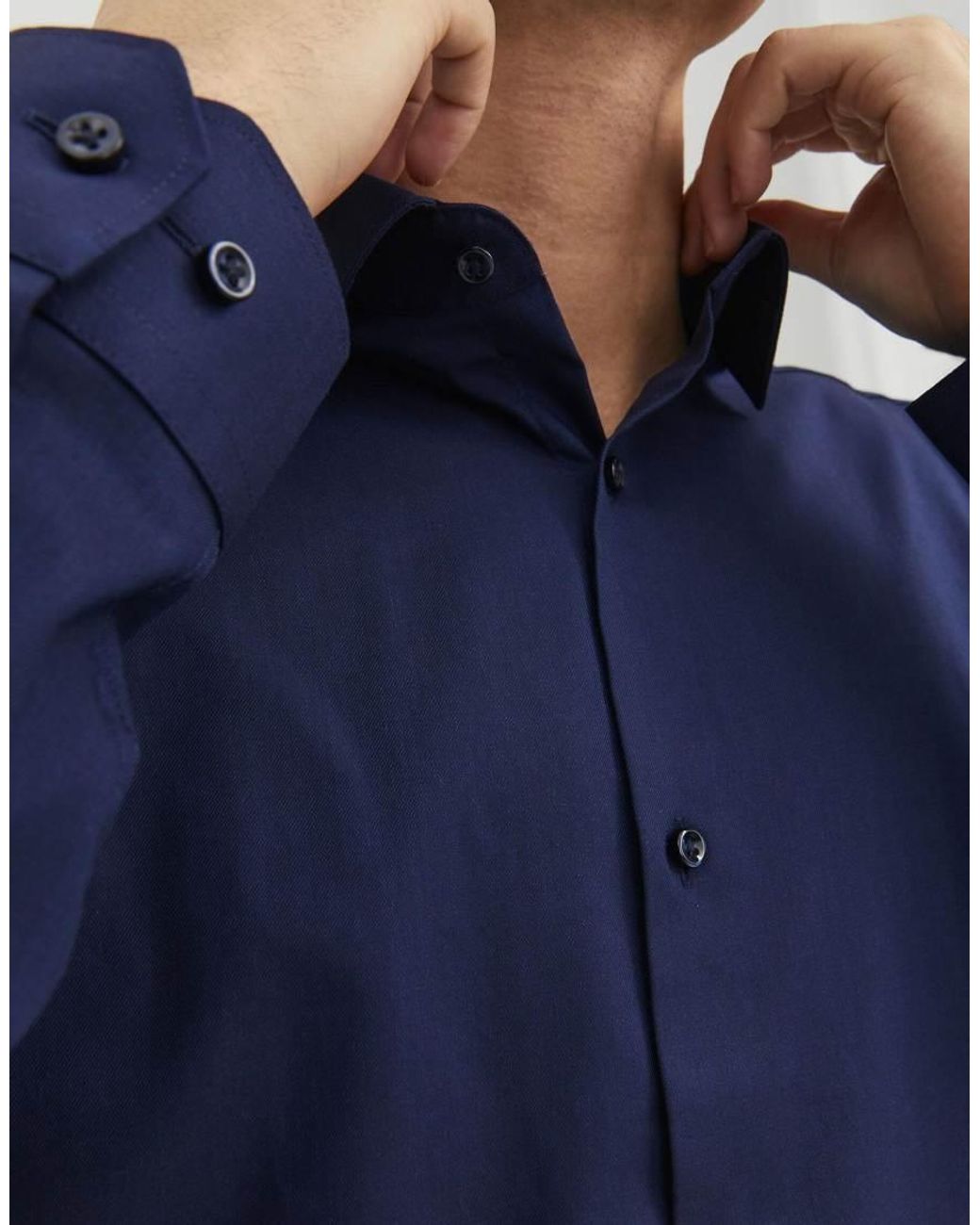 Jack & Jones Blue Parker Slim Fit Spread Collar Long Sleeve Shirt for men