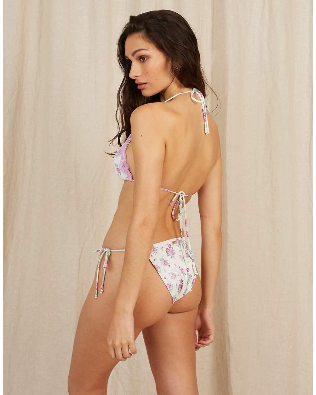 Going Somewhere Brown Lace Trimmed Floral Bikini Top