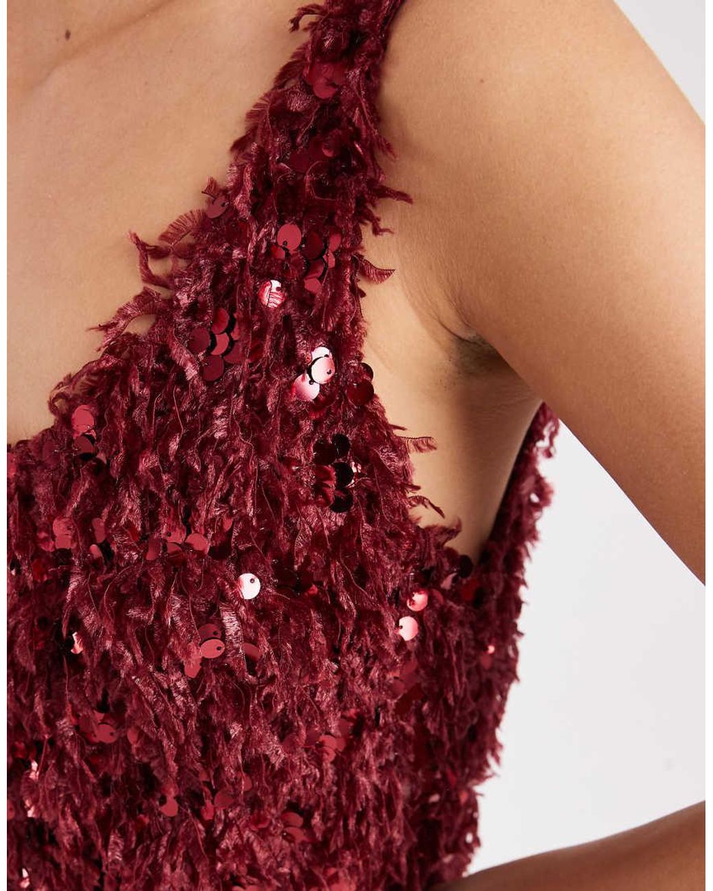 ONLY Red Faux Feather Sequin Mini Dress