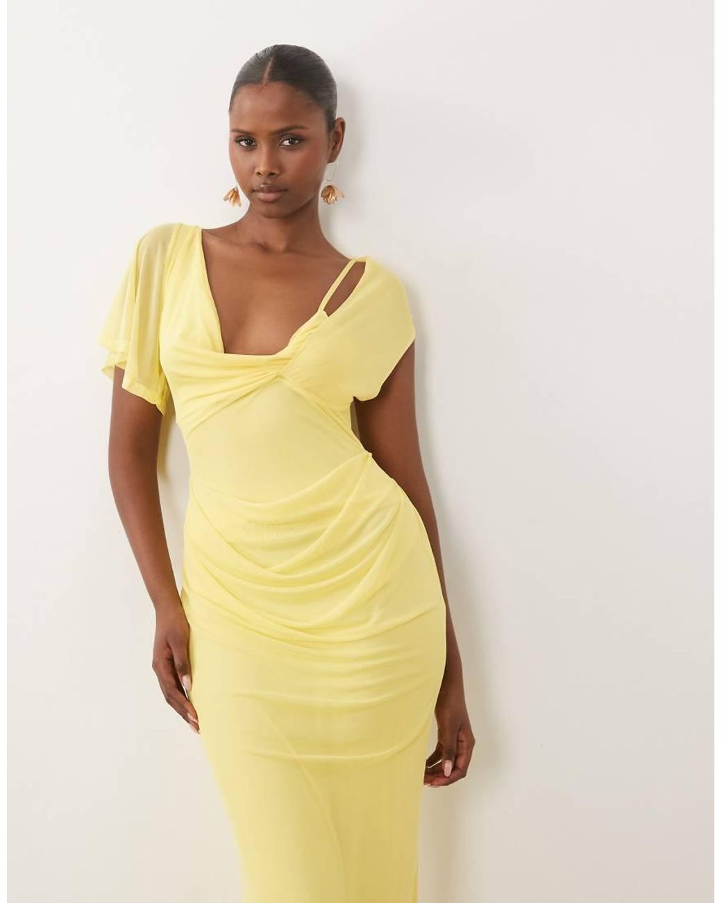 ASOS Metallic Mesh Draped Asymmetric Sleeve Maxi Dress