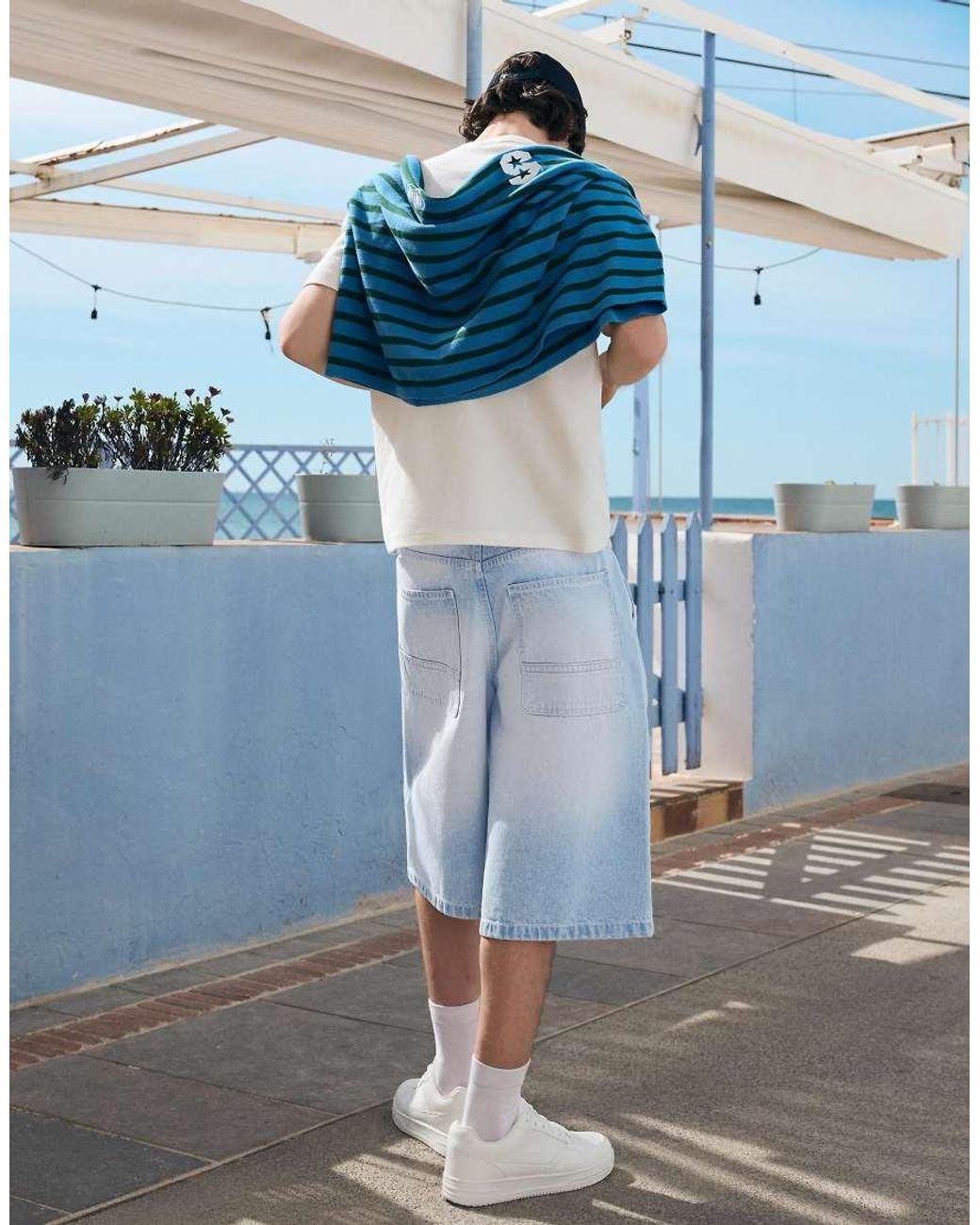 Bershka Blue Denim Skater Bermuda Shorts for men