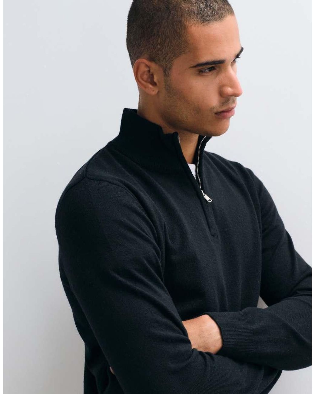 Threadbare Blue Knitted Quarter Zip Jumper for men
