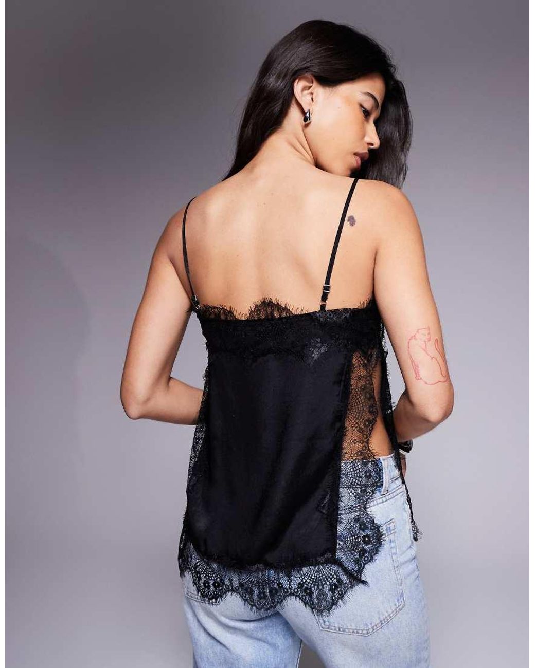ASOS Gray Lace Trim Detail Longline Cami