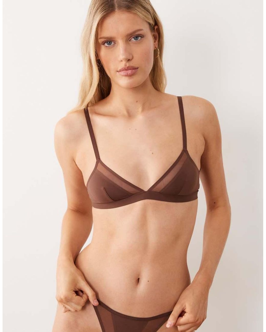 ASOS Brown Ella Microfibre Triangle Bra With Mesh Detail