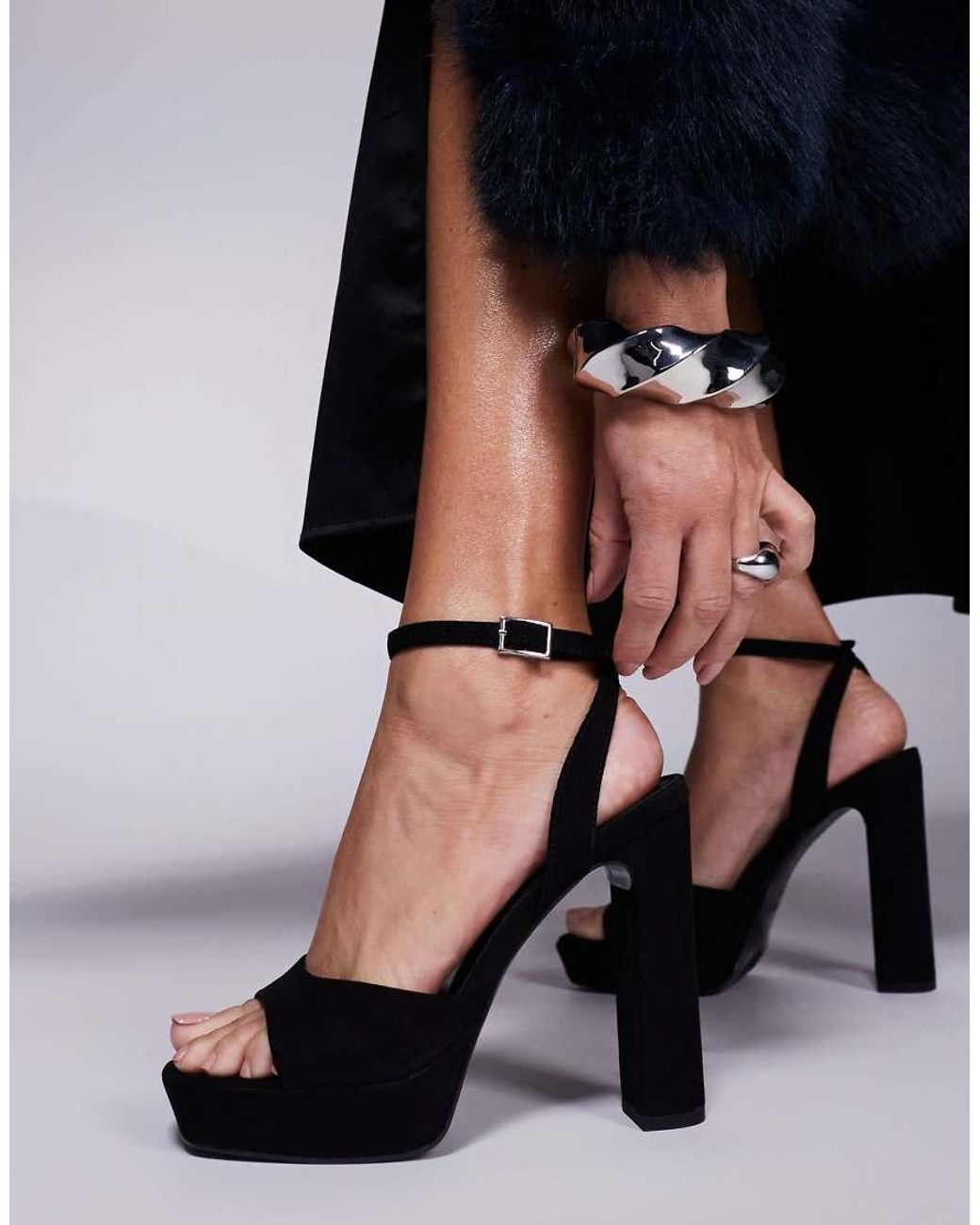 ASOS Black Wide Fit Naples Platform Barely There Block Heeled Sandals