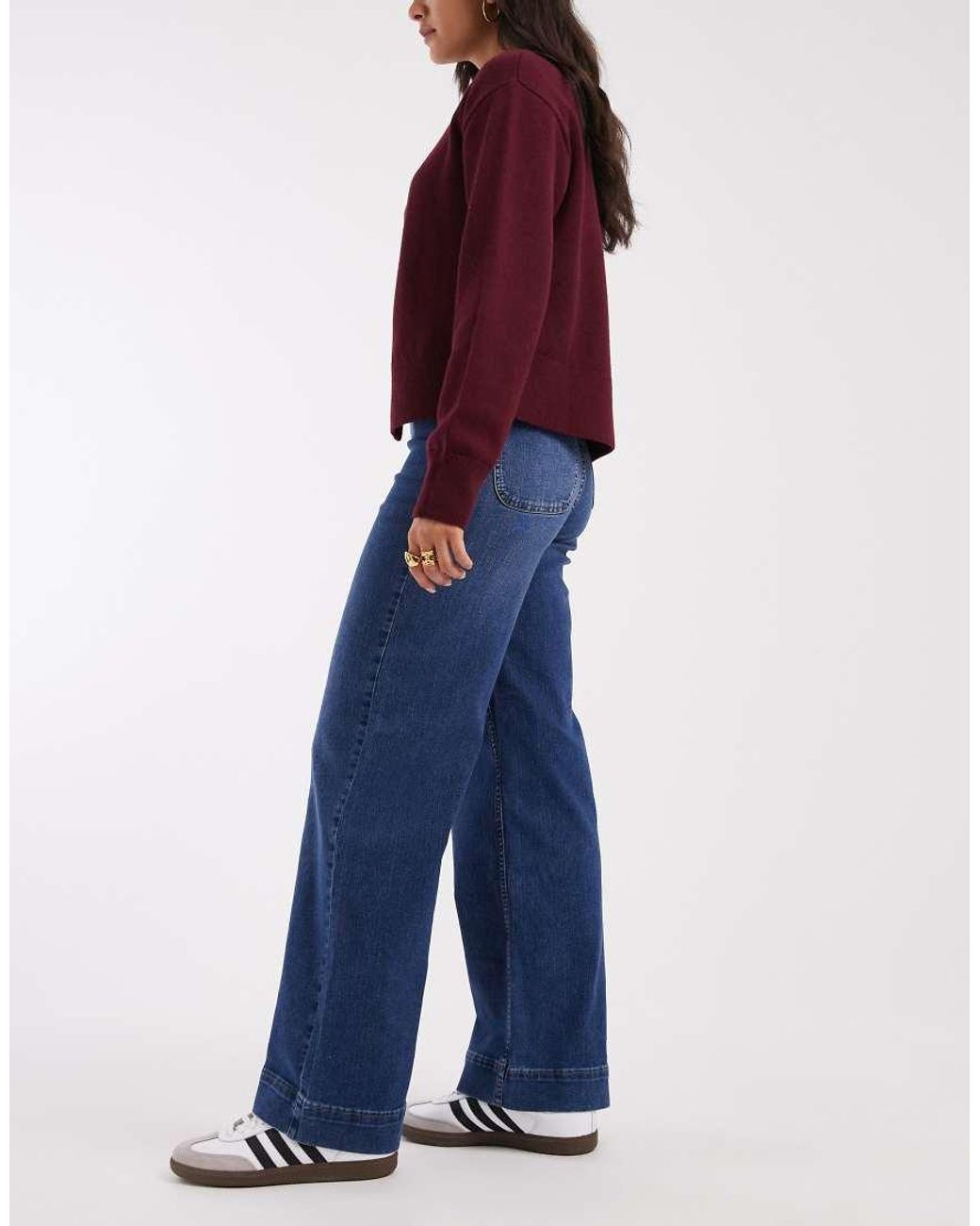 Vero Moda Blue Kayla High Waisted Wide Leg Jeans With Wide Hems