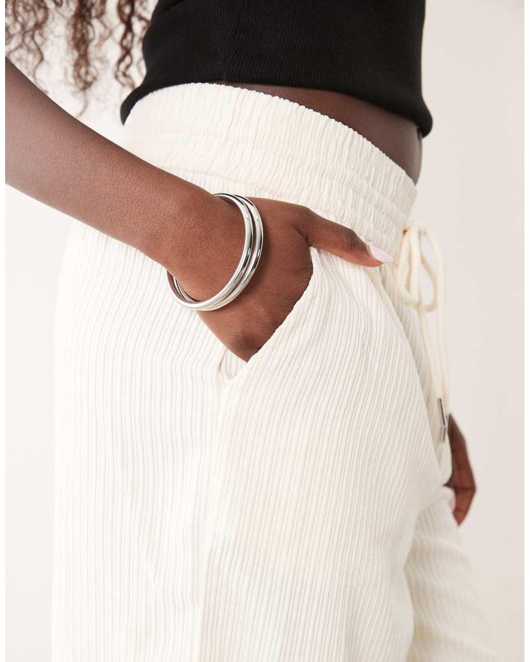 ASOS White Pull On Waist Wide Leg Cord Pants