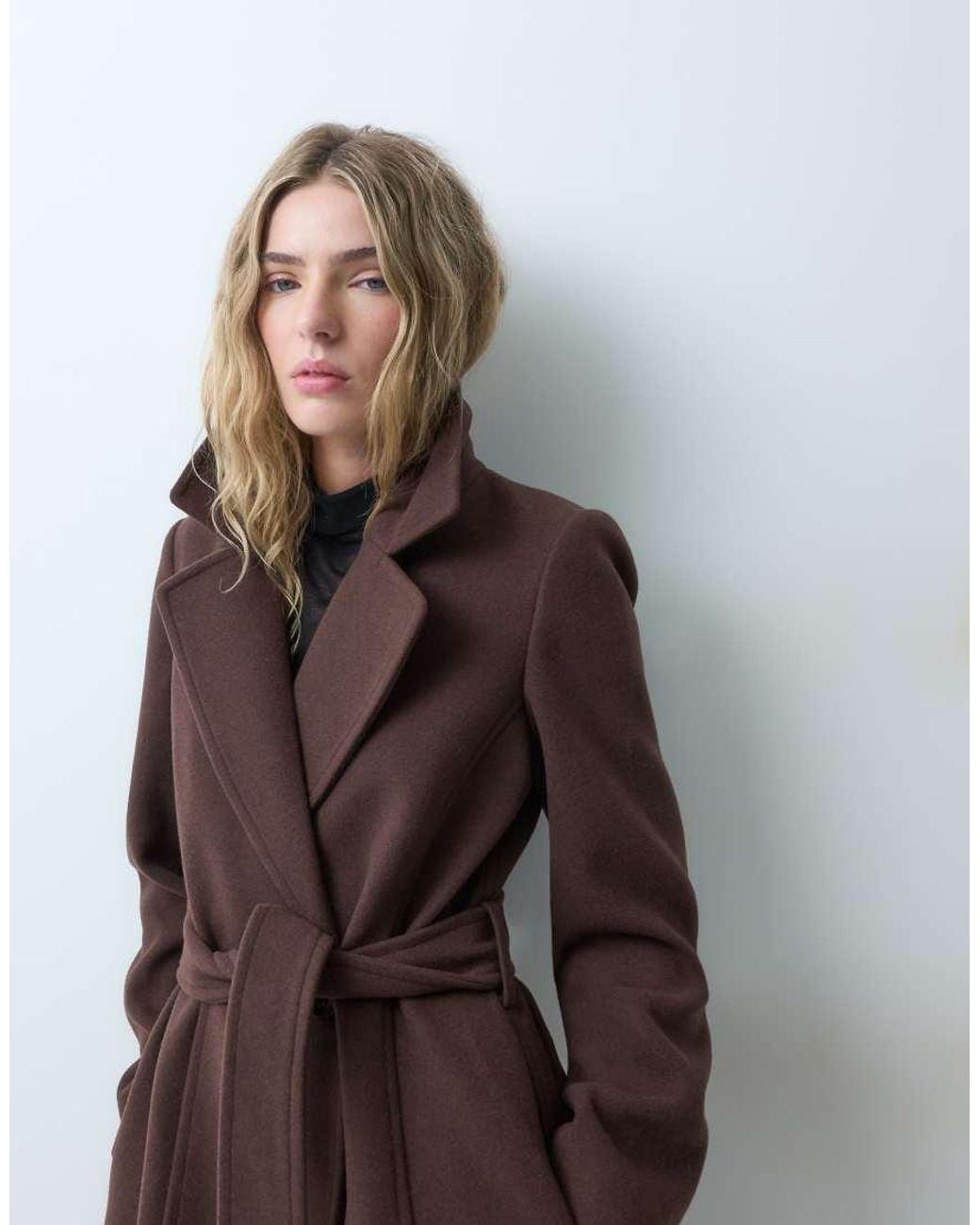 Forever New Brown Formal Belted Detachable Faux Fur Collar Longline Coat