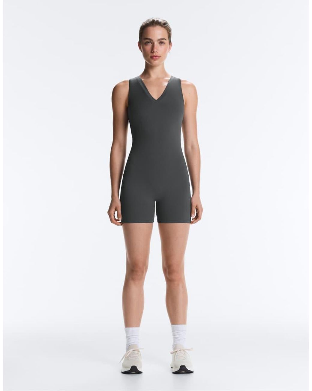 Oysho Gray Open-back Comfortlux Short Jumpsuit