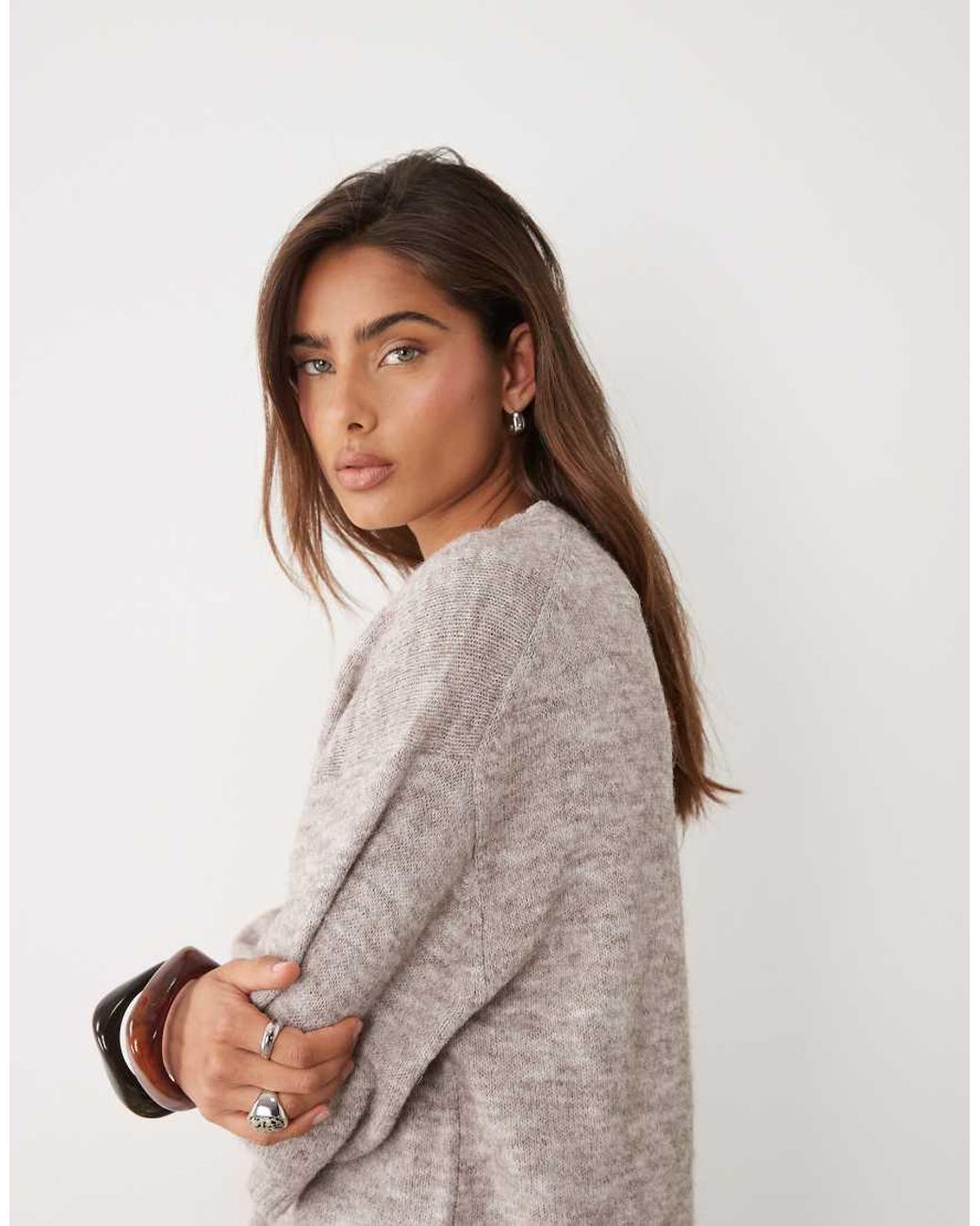 ASOS Natural Crew Neck Knitted T Shirt With Wool Co-Ord