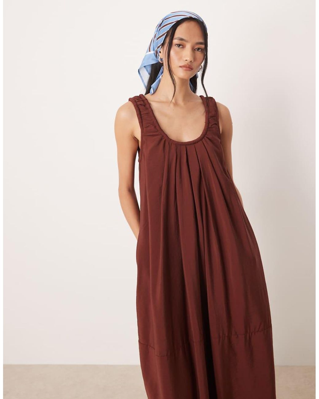 ASOS Red Techy Scoop Ruched Neck Maxi Sundress