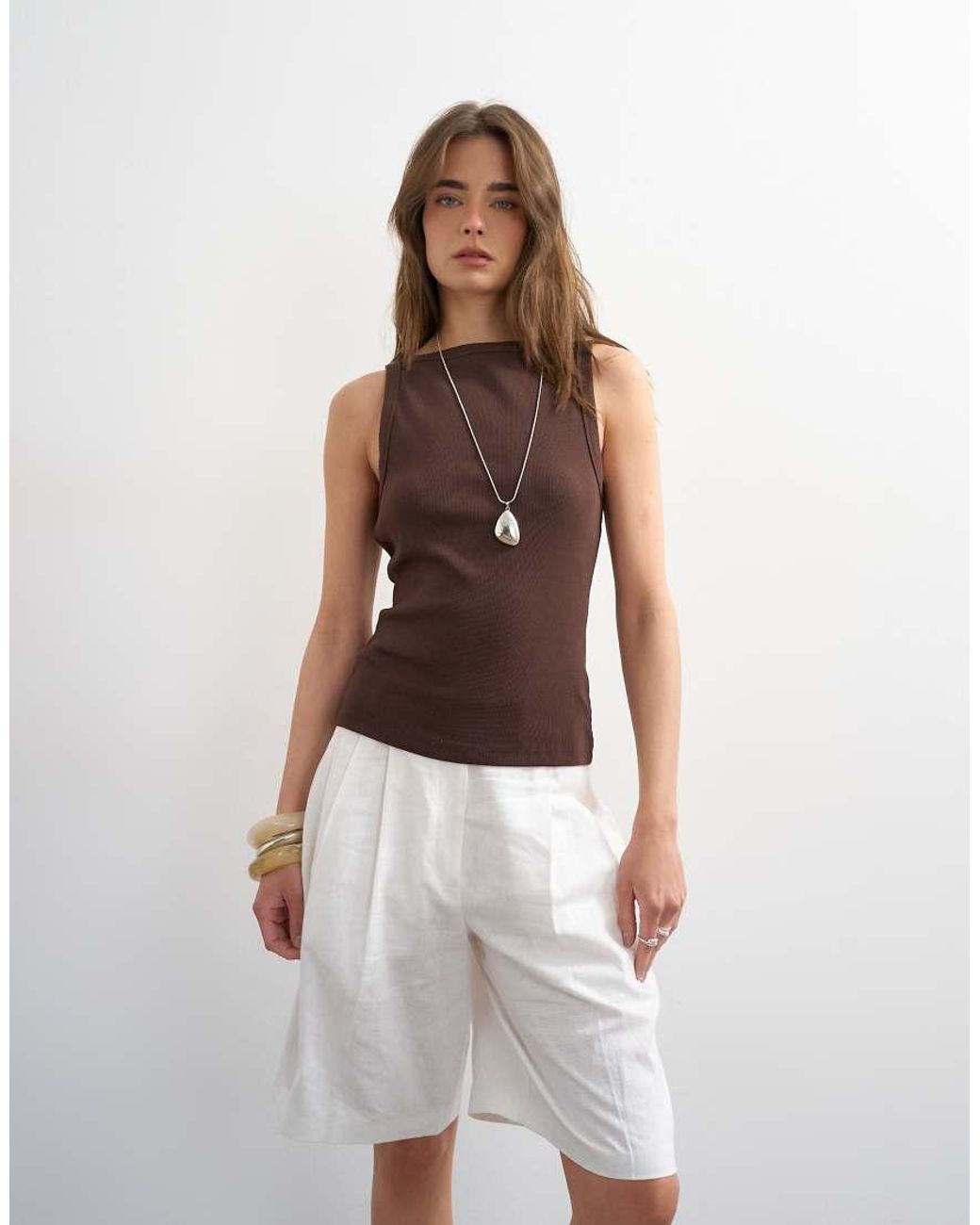 TOPSHOP Brown Slash Neck Racer Vest