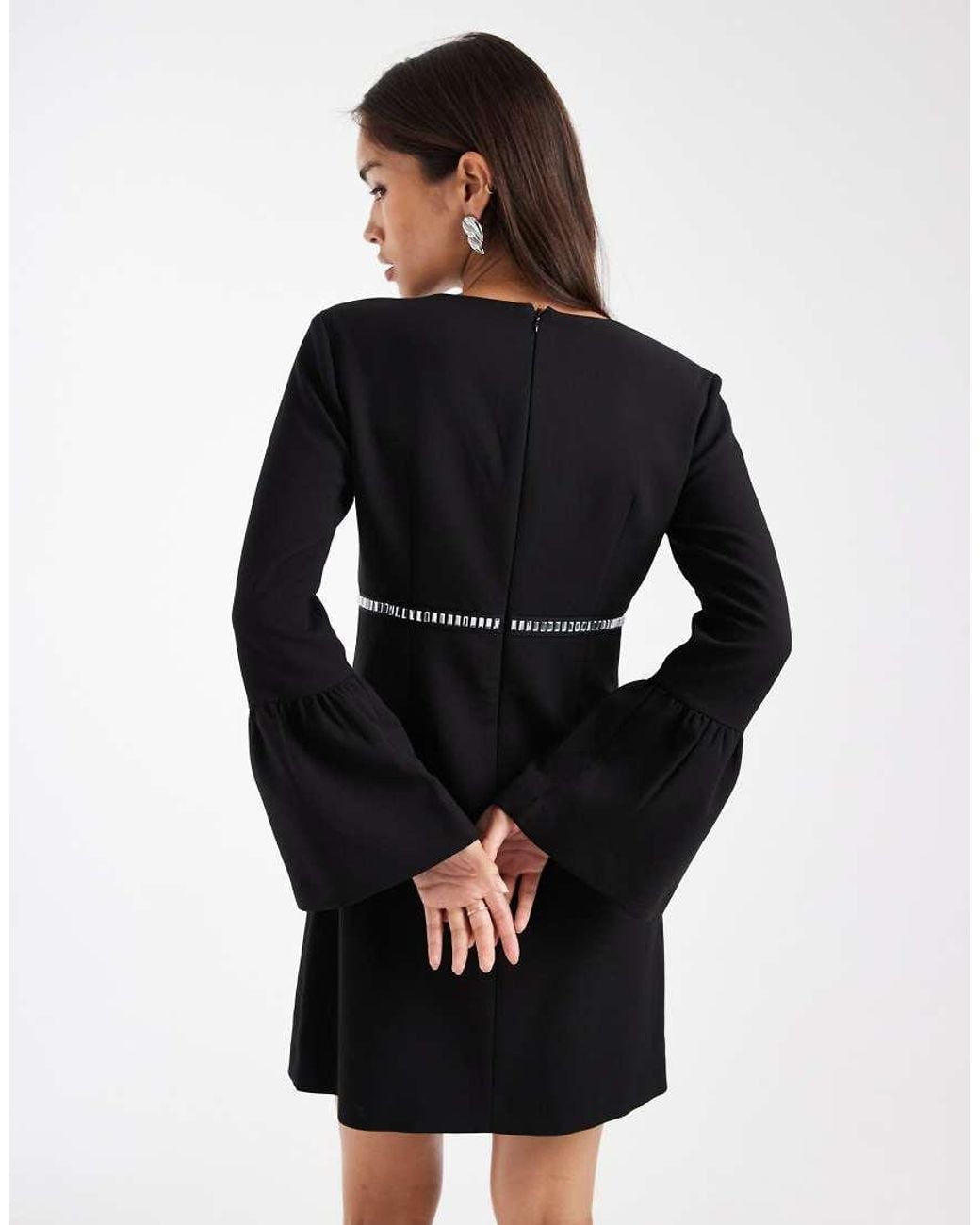 French Connection Mini Shift Dress With Diamante Bow Trim in Black