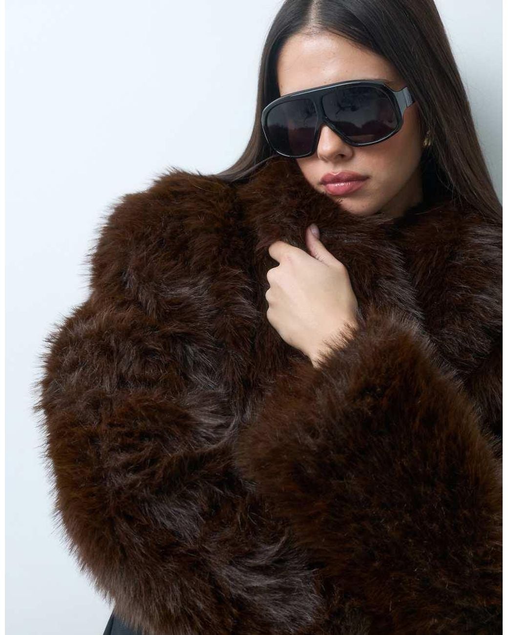 AFRM Black Stephanie Barrel Crop Faux Fur Jacket