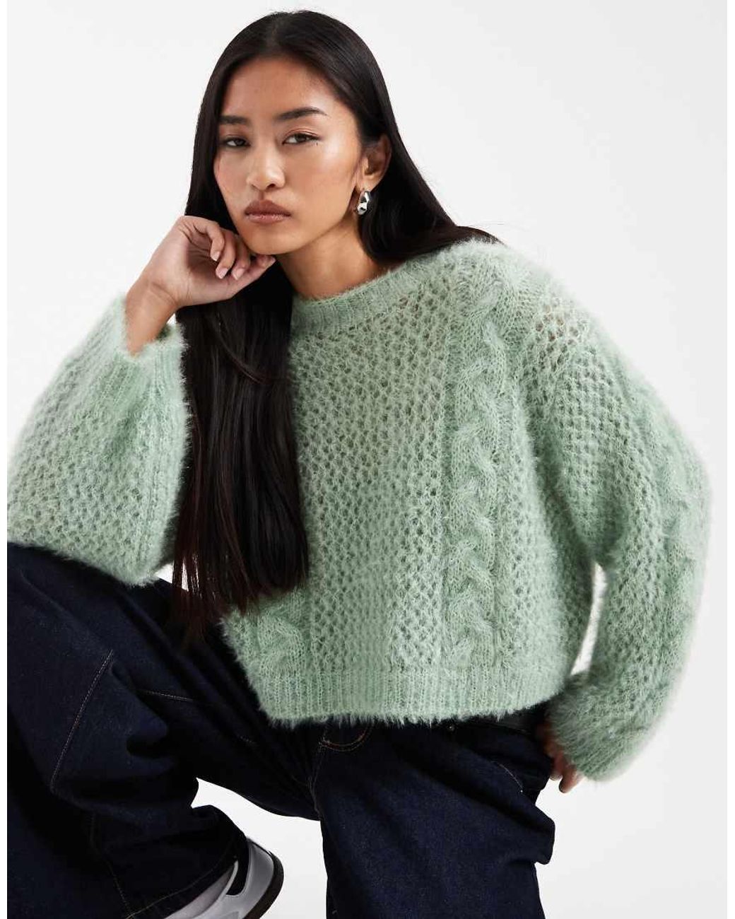 Miss Selfridge Green Chunky Cable Knit Jumper