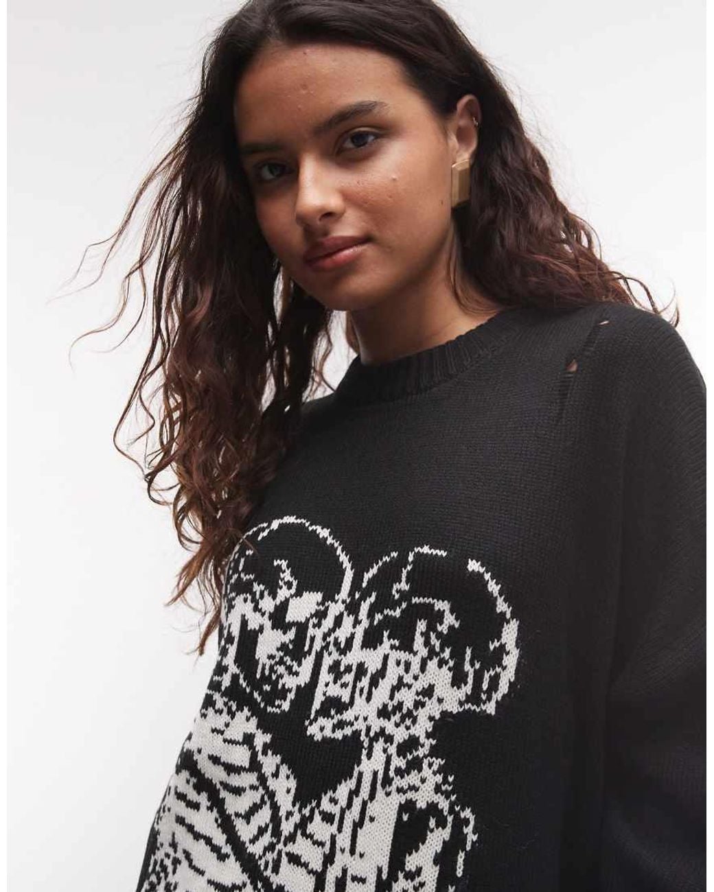 The Ragged Priest Black Everlasting Knit Jumper With Skeleton Graphic