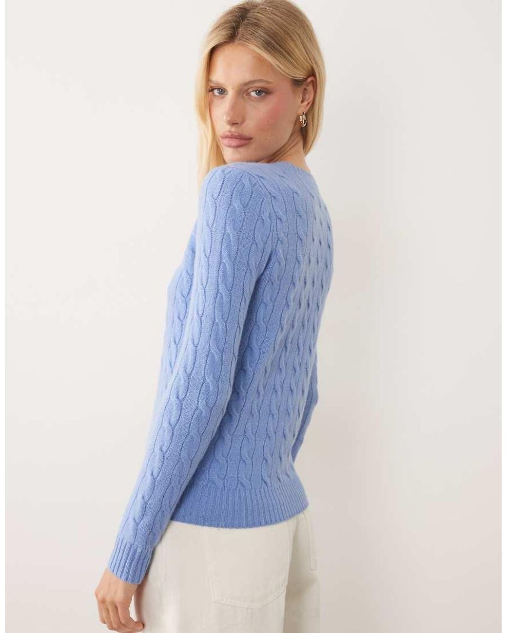 Polo Ralph Lauren Blue Icon Logo Cotton Cable Knit Jumper