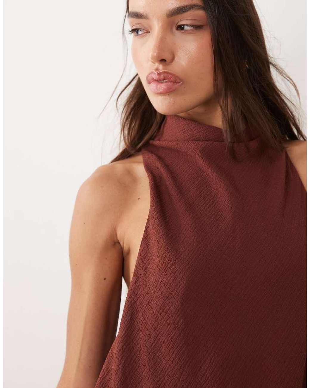 ASOS Red Chiffon High Neck Double Layer Maxi Dress