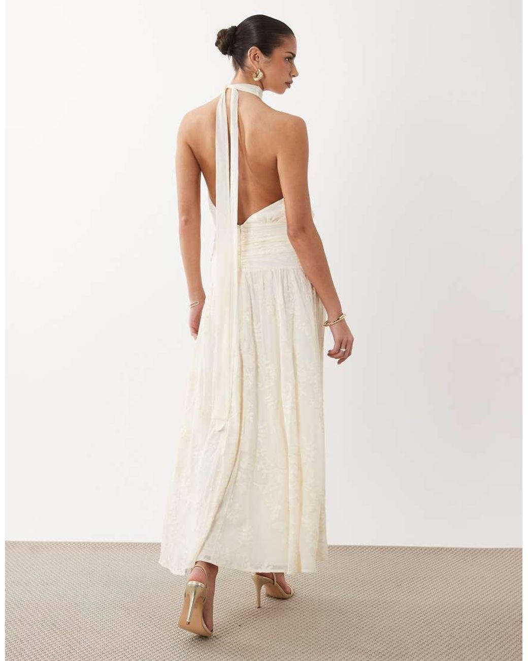 Gina Tricot White Embroidery Maxi Dress With Open Back Detail
