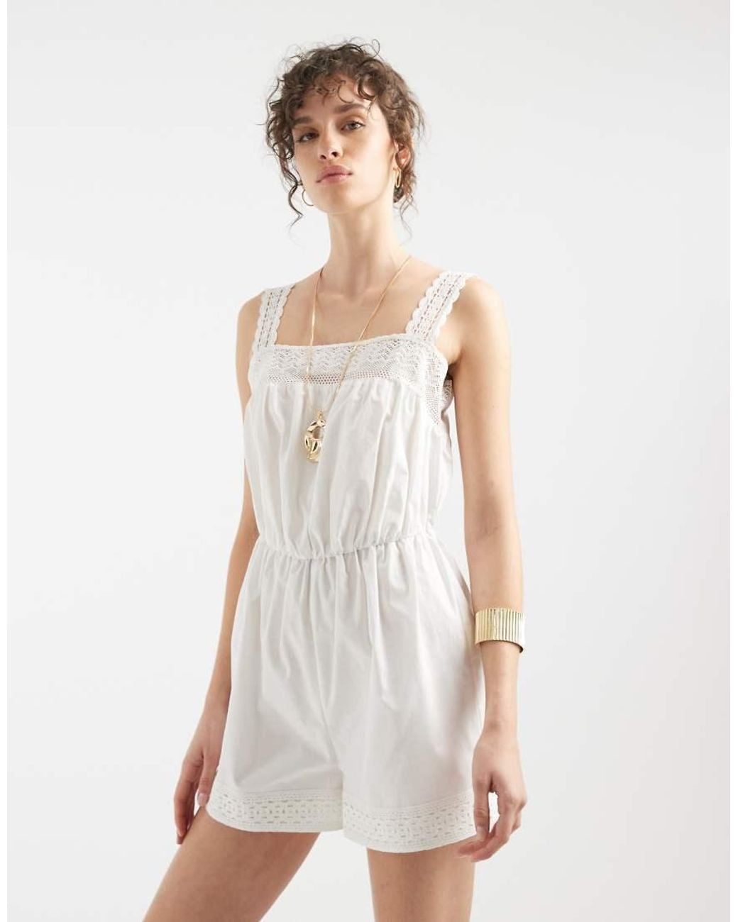 ASOS White Lace Trim Playsuit With Scarf Waist