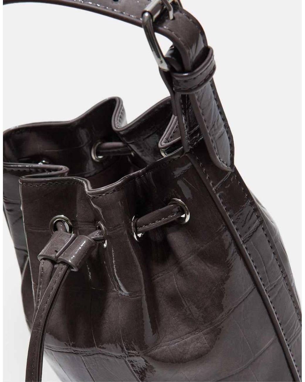 Stradivarius Black Mock-croc Bucket Bag